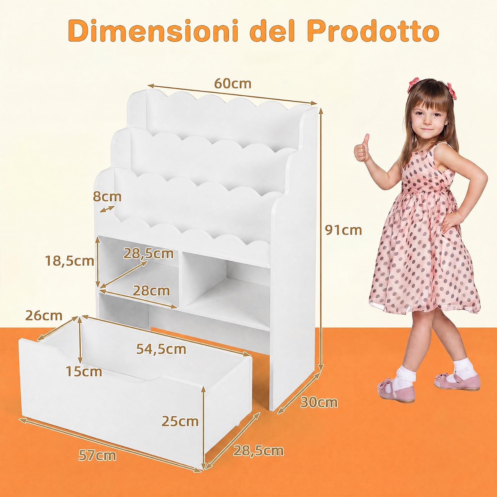 RELAX4LIFE Libreria Montessori per Bambini in Legno con Rotelle (Bianco)