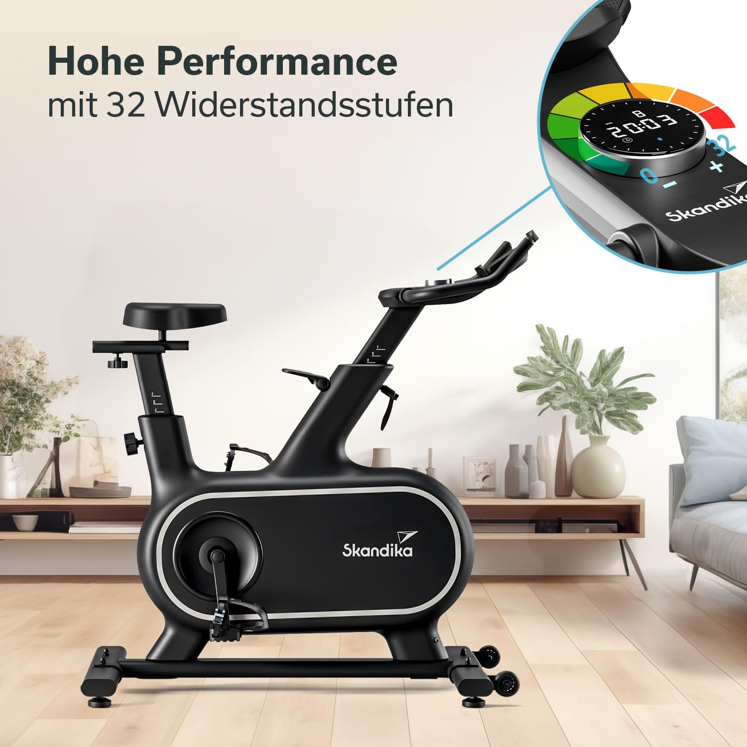 Skandika Heimtrainer Fahrrad Cykling P10/P12-H | 32 Stufen, Magnetbremssystem, 12 kg Schwungmasse, App Steuerung mit Kinomap, Hometrainer Fahrrad für Zuhause | Indoor Bike, Fitnessfahrrad, Trimmrad