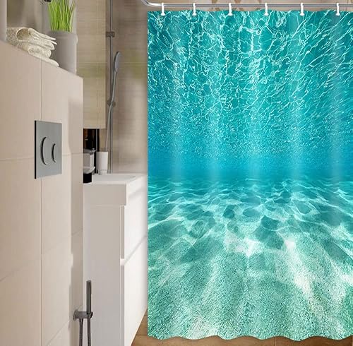 Miniatura 2 de MERCHR Bonita cortina de ducha azul turquesa con océano, naturaleza subacuática, arena y playa, cortinas de baño de tela impermeable, 36 x 72