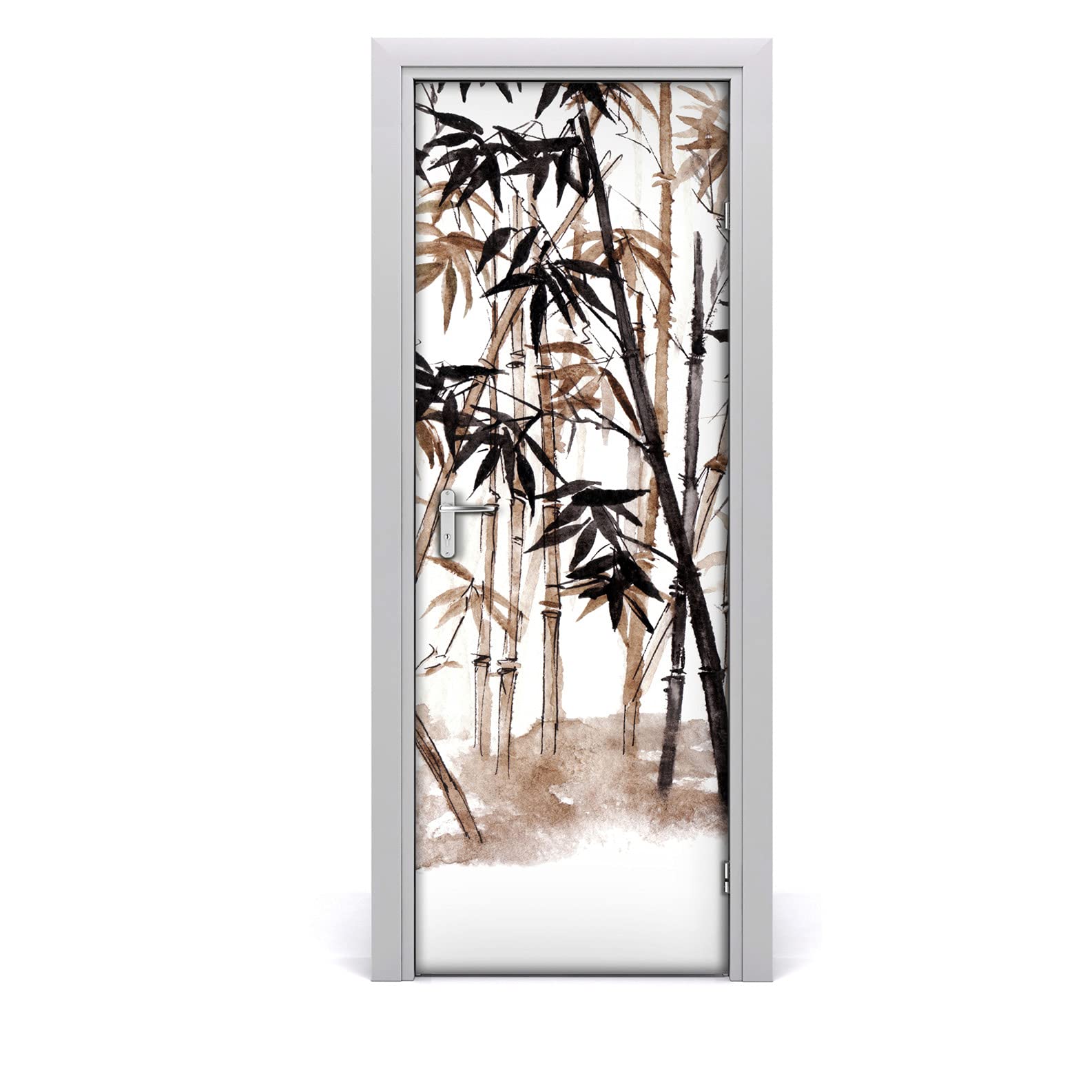 Papier peint de porte bambou feuilles d'or pour salon et chambre zen 70x200cm