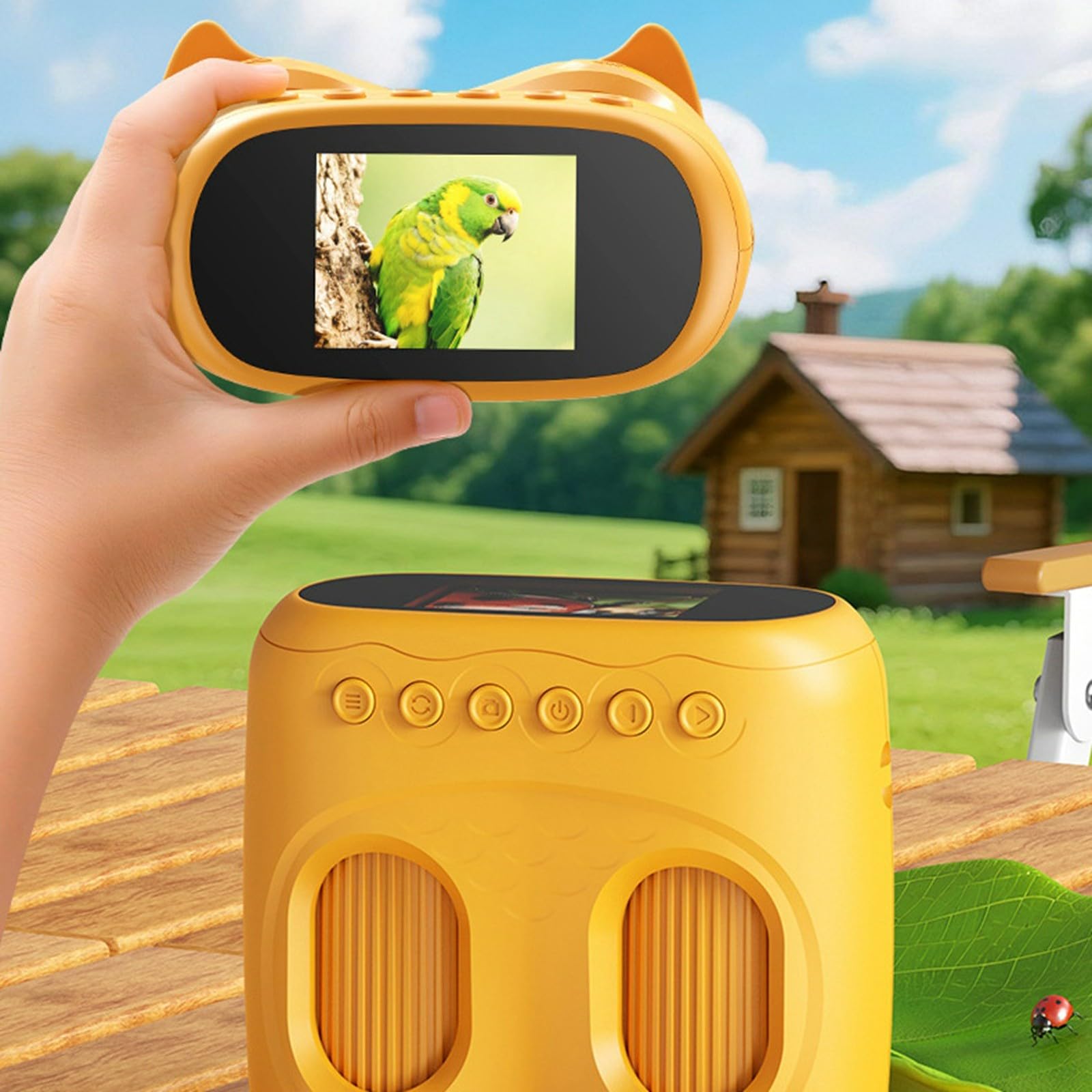 Genérico Juguete Interactivo Telescopio Binocular portátil 2 en 1 para niños con Aumento de 1000x para observación biológica. Producto de Borde. (Yellow, 13. 3x13. 3x5. 3cm)
