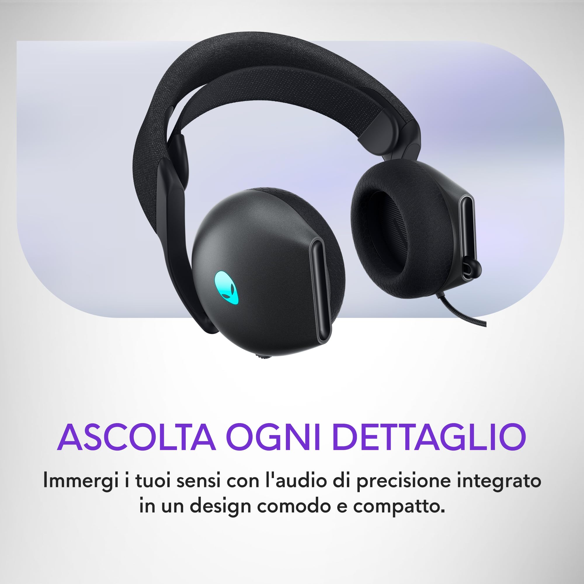Alienware AW520H Cuffie da Gaming – Cablate con Audio Hi-Res, Dolby Atmos, Microfono Retrattile, Illuminazione RGB AlienFX, Dark Side of the Moon