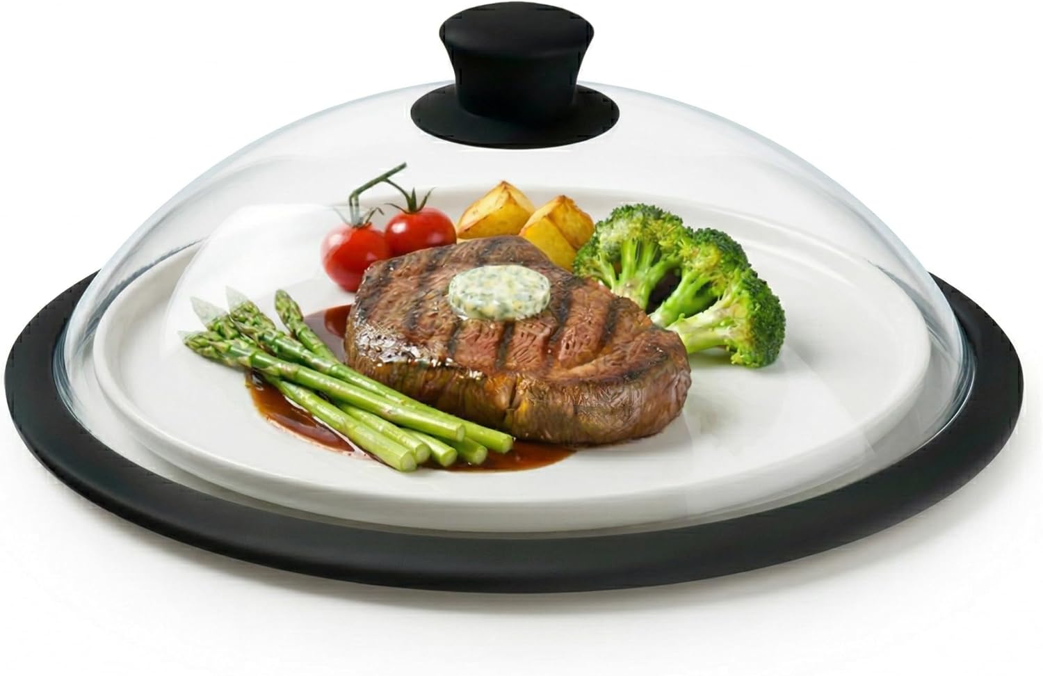 OEC Vented Splatter Guard Microwave Glass Cover for Food with Easy-Grip Handle, 11.5 inch (Inner Diameter 10.7”), Food Grade Tempered Glass, BPA Free Silicone Rim with Steam Vent - Dishwasher Safe