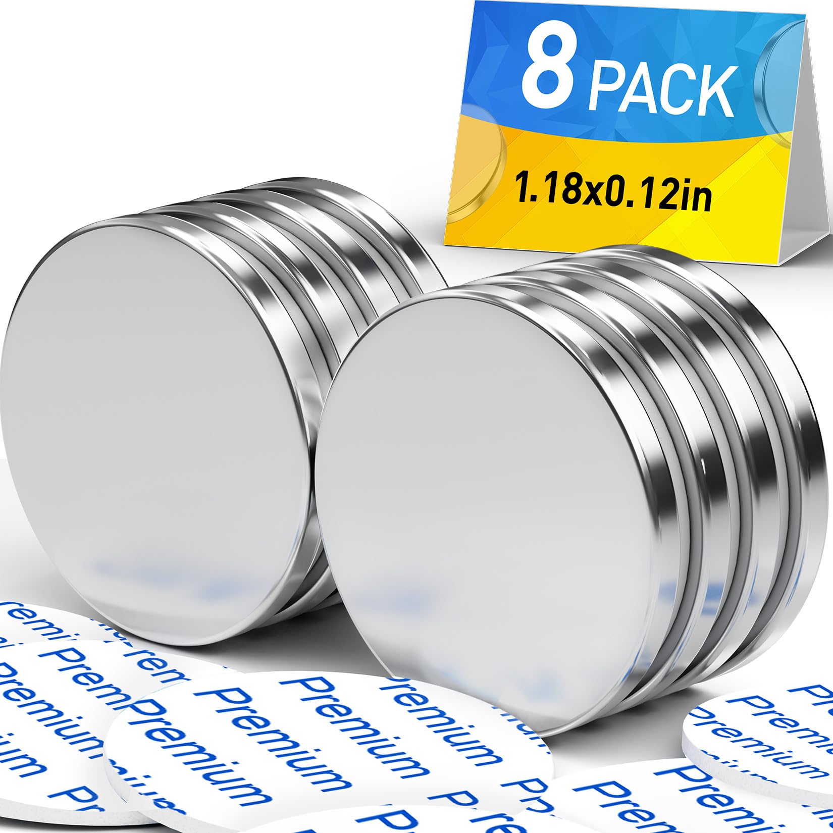 8Pack Neodymium Magnets Heavy Duty, Powerful Permanent Rare Earth Magnets, Super Strong Neodymium Disc Magnet with Double-Sided Adhesive for DIY,