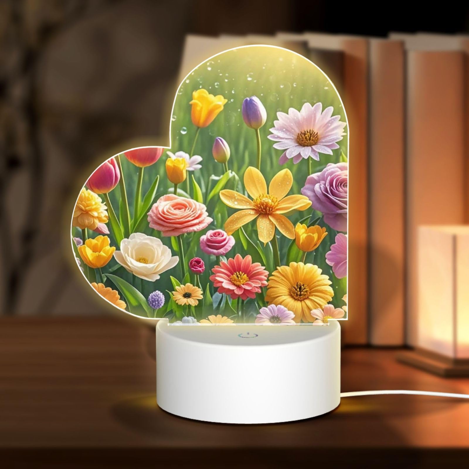 GlbnSHeric Night Light Personalized Gifts Acrylic Night Light for Grandmother Spring Flowers Acrylic Plaque USB Table Lamp 3 Colors Change Smart Touch Acrylic Nightlight for Grandma Christmas