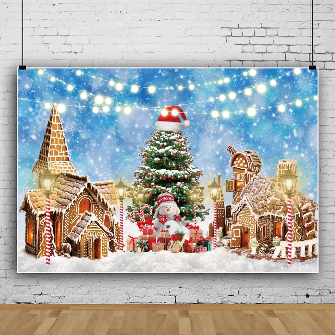 Fotohintergrund Winter & Weihnachten | Schneemann, Tannenbaum, Haus | 210x150 Cm | Vinyl
