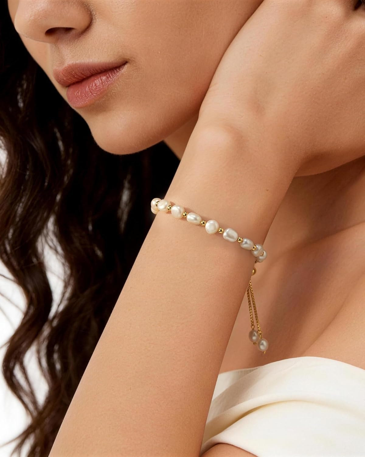 18K Gold Plated Pearl Bracelet Baroque Culture Gold Charm Bracelets for Women Adjustable Fashion Charm Dainty Handmade Jewelry Gifts for Friends, Wives, or Mothers - Image 7