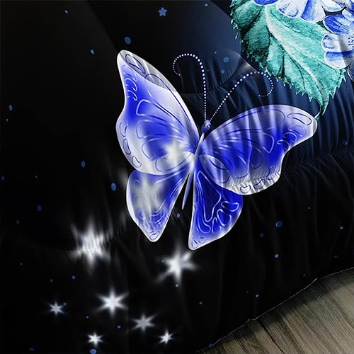 Miniatura 4 de AILONEN Juego de edredón con estampado de rosas azules y pintura al óleo 3D, hermoso juego de ropa de cama con estampado de rosas 3D para niñas,