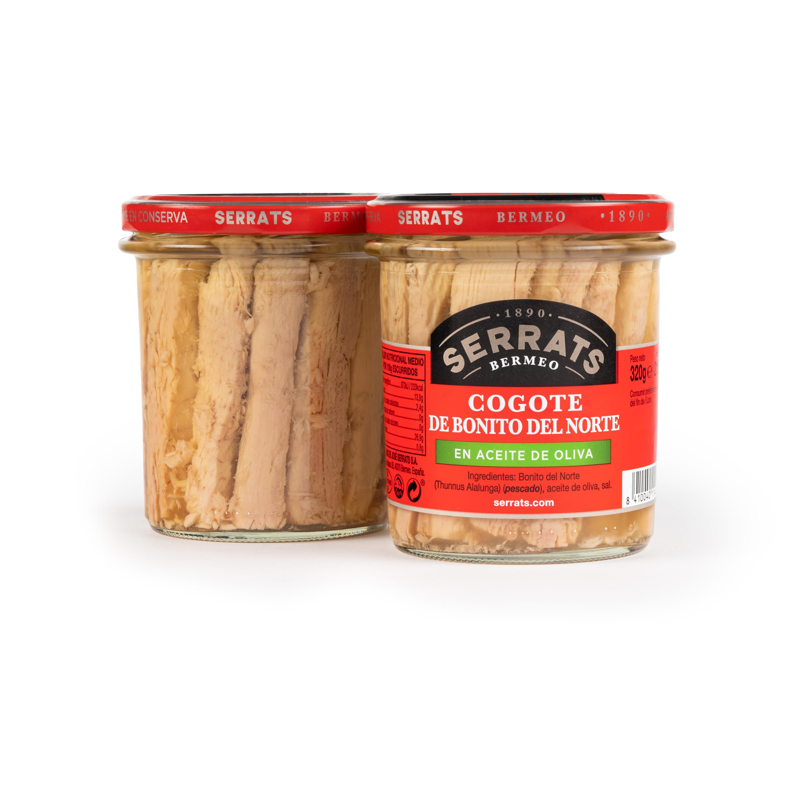 CONSERVAS SERRATS - Cogote de Bonito del Norte del Cantábrico en Aceite de Oliva - 6 Frascos x 320g (Total: 1920g) - Parte Superior del Lomo - Textura Suave - Elaboración Artesanal Tradicional