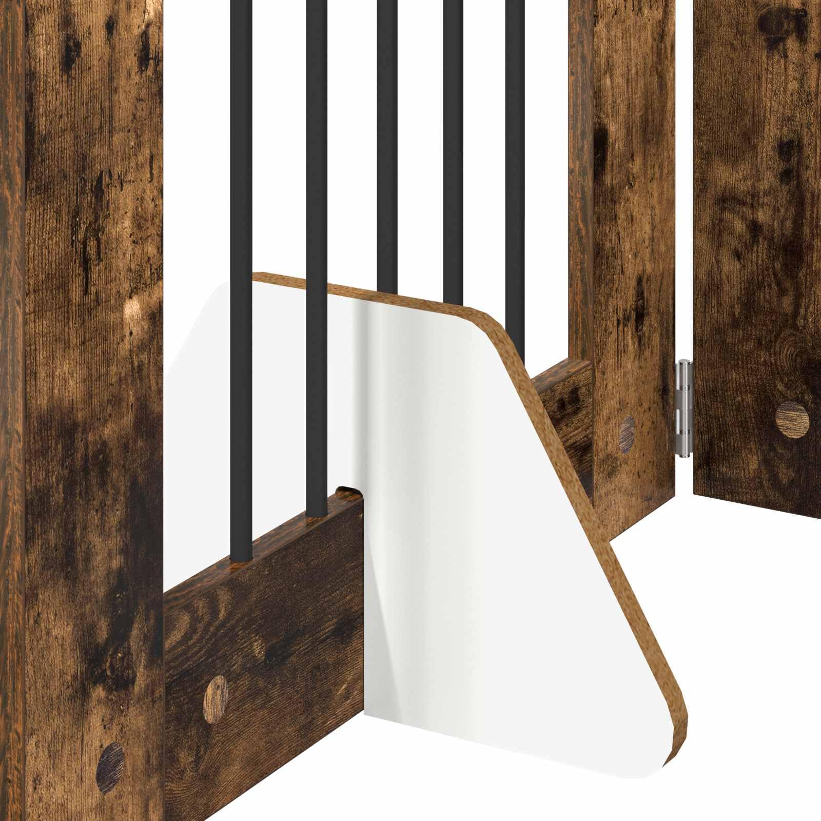 Cancelletto per cani con supporto, 6 pezzi, in rovere affumicato, 60 x 80 cm, pieghevole e trasportabile, barriera interna per cani, box sicuro e recinto per cuccioli e animali domestici