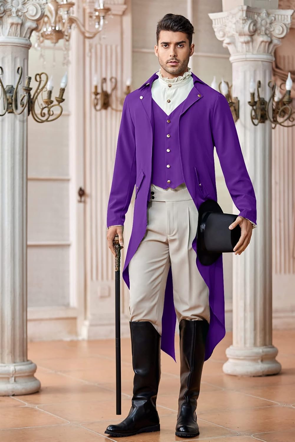 Runcati Mens Steampunk Victorian Jacket Gothic Tailcoat Costume Vintage Tuxedo Viking Renaissance Pirate Halloween Coats - Image 2