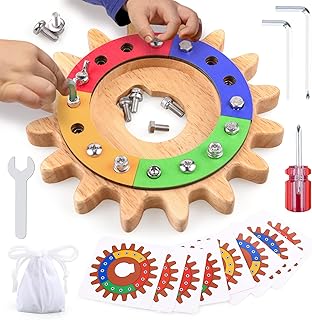 Devolamn Montessori Toy for 3 4 5 Years, 35 in 1 Montessori Screw Board, Wooden Toy, Educational Toy, Motor Skills Toy, Fine Motor Skills Sensory Toy, Gift for Toddlers, STEM (20 cm)