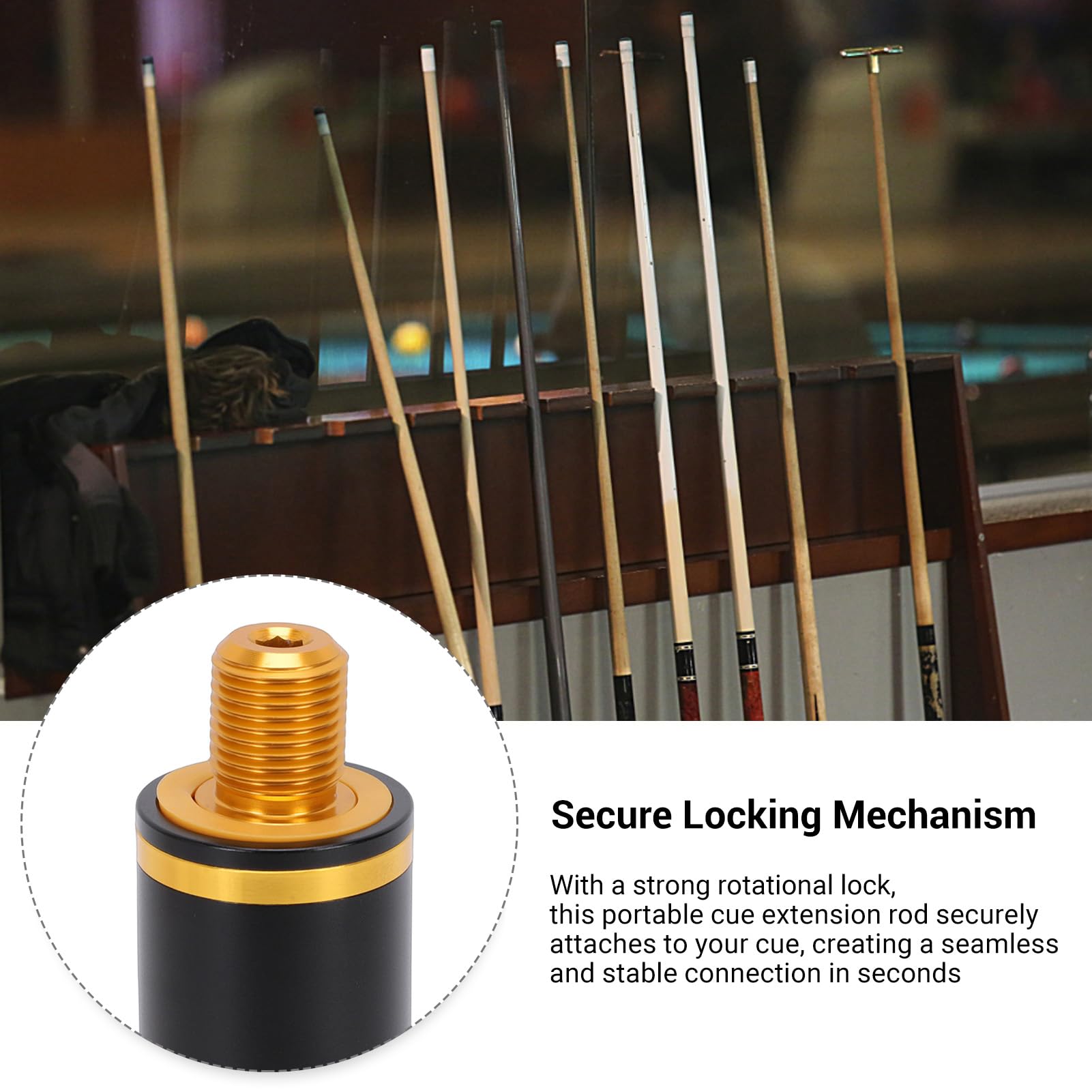 SIXRUN Pool Cue Extension Rod, Bacchetta da Biliardo in Lega di Alluminio con Forte Blocco Rotazionale per Stecche da 9 Ball