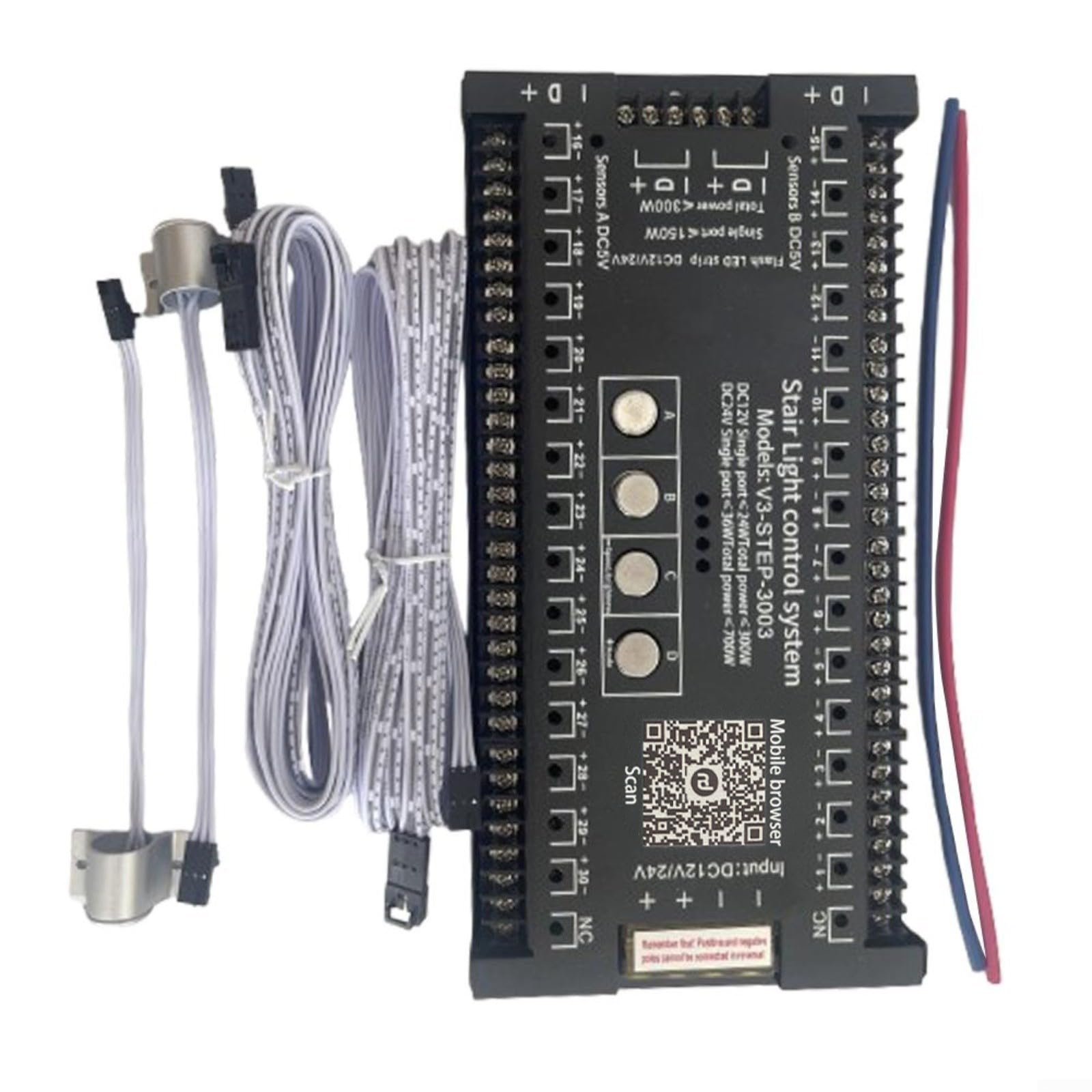 Kit di controllo per luci scale a 32 canali, sensore di movimento a LED, sistema di illuminazione a gradini con 18 modalità di illuminazione, regolabile e lunghezza della striscia per scale interne