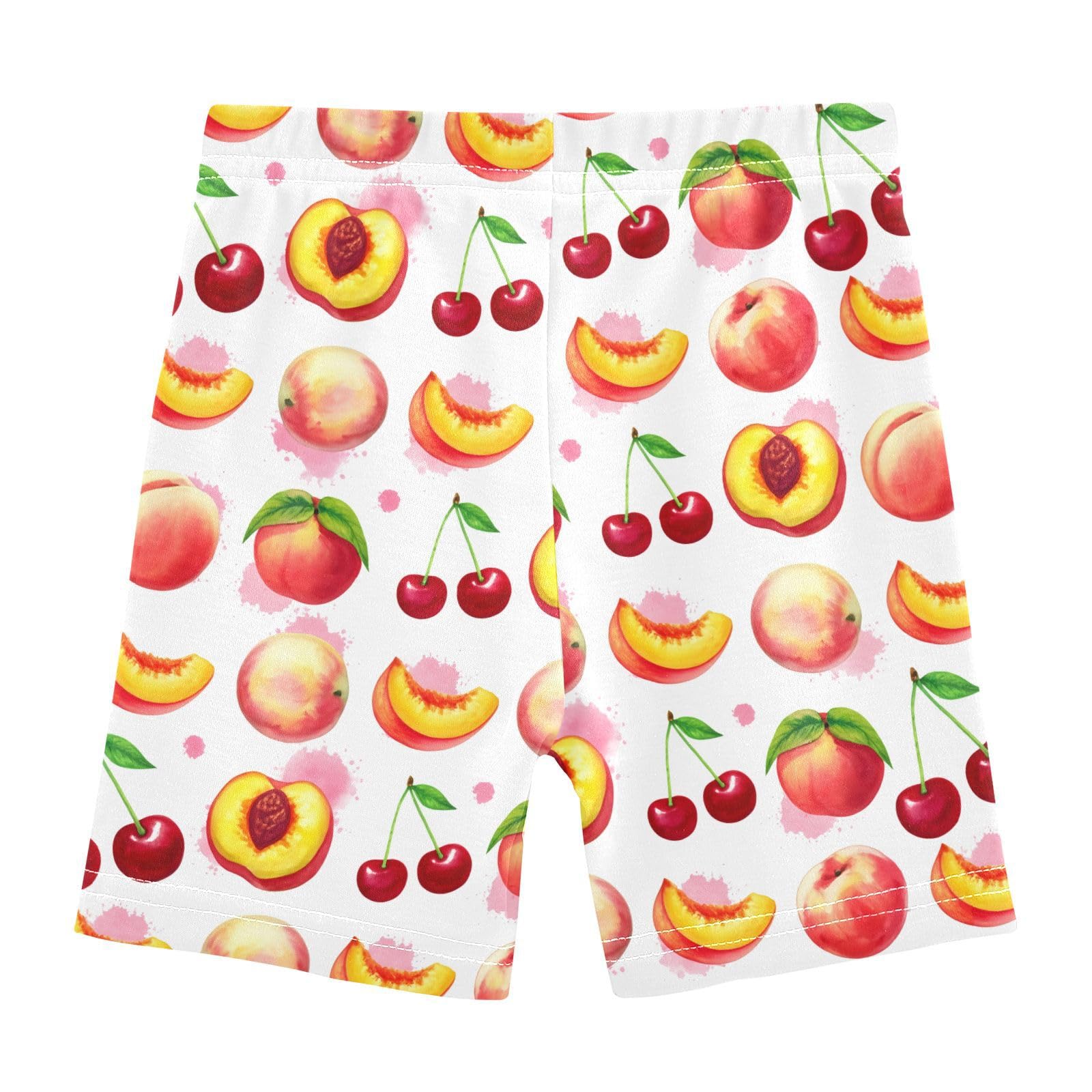 Peach Cherry Fruit White Girls Bike Shorts Toddler Soft Cotton Under Dress Dance Shorts