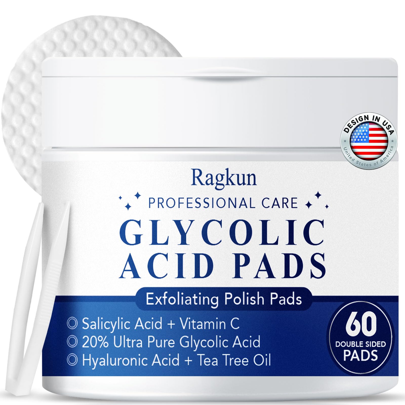 Exfoliating Pads with Salicylic Acid, Toner Pads for Face with Vitamins C, Tea Tree Oil Facial Radiance Deep Cleaning Effect, Dark Spot Removers 60 Count
