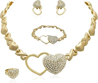 Gold Jewelry Set 18K Gold Accessories for Women Jewelry Set Wedding Bridal Fashion Jewelry Sets Women Accessories Bracelets Earrings and Rings Sweetheart Gifts