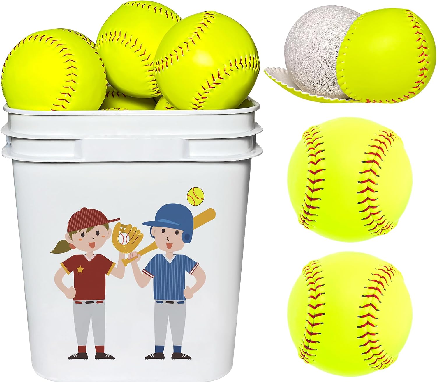 16 Pack Official Size 11 Inch Softballs for Fastpitch Training - Youth & Adult Softballs with Faux Leather Cover, Raised Seams - Practice/Game Balls for Baseball Field (11 Inch Bucket of 16)