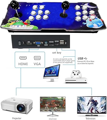 Miniatura 6 de FVBADE [30000 juegos en 1] 70S Caja de Pandora mini consola arcade para niños compatible con PC y proyector y TV, juegos 3D 1-4 jugadores, joystick