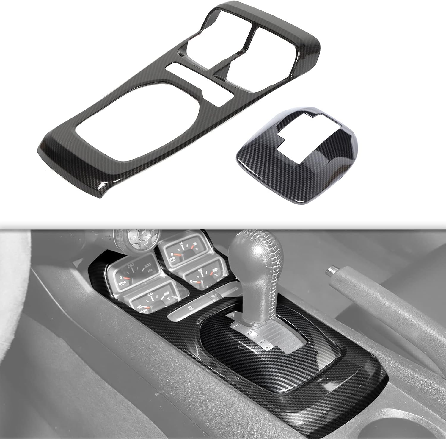Carbon Fiber Gear Shift Panel Cover Trim Kit, 2Pcs Interior Trim Sticker Accessories for 2010-2015 Chevrolet Chevy Camaro
