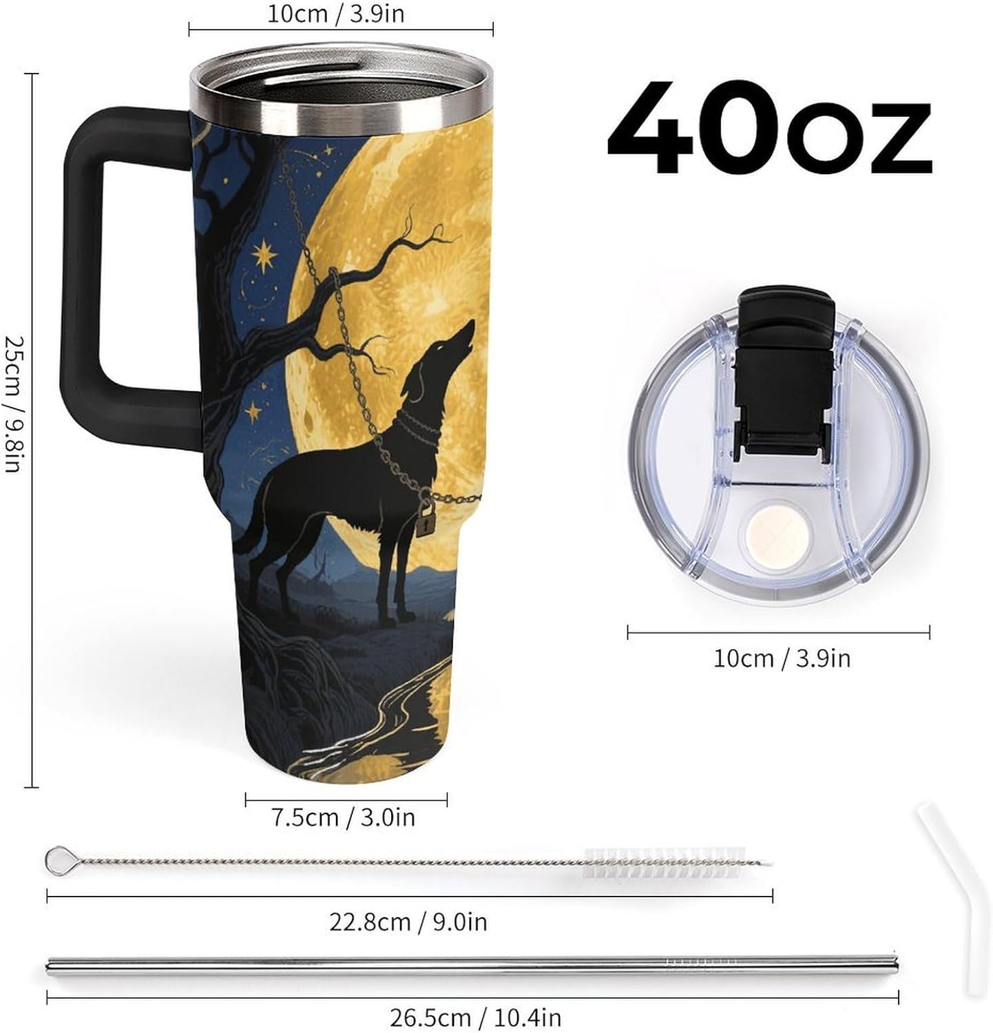 40 Oz Tumbler with Straw And Lid Tarot Card The Moon Insulated Travel Coffee Mug Stainless Steel Water Bottle Vacuum Insulated Tumblers for Sport Work Car Travel Weekends