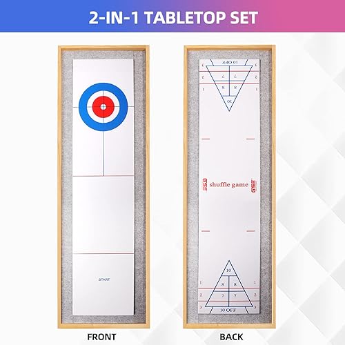 Miniatura 3 de GSE Games & Sports Expert Juego de mesa de Shuffleboard y Curling de madera maciza 2 en 1 con 8 rodillos para familia y amigos