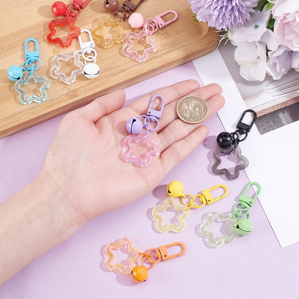 Beebeecraft 10Pcs Star Bell Keychain Hollow Stars Charms Key Chain with Bells Keyring Clip with Swivel Clasp for Bag Backpack
