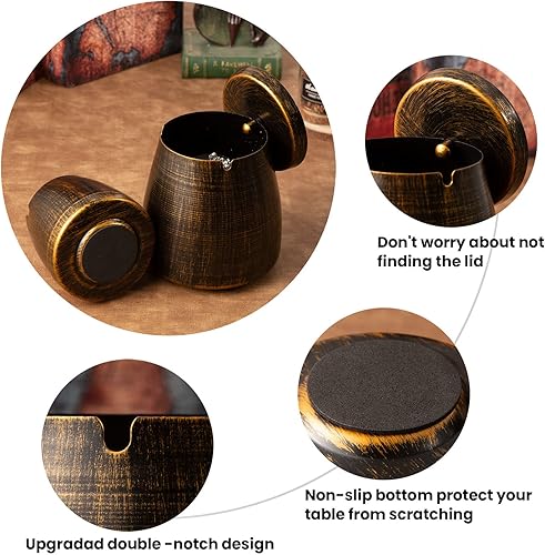 Miniatura 3 de Yangbaga Cenicero XL para exteriores con tapa para cigarrillos, bandejas de cenizas irrompibles de acero inoxidable sin humo, cubierto, inodoro,