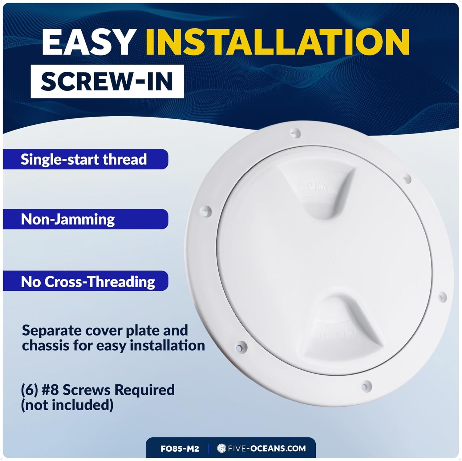 Five Oceans Boat Hatch, Marine Hatch - Boat Access Hatch, Round Inspection Deck Plate Hatch with Detachable Cover for Boat Yacht, UV Resistant ABS White Plastic, 4", 5", 6", 8" Multiple Sizes