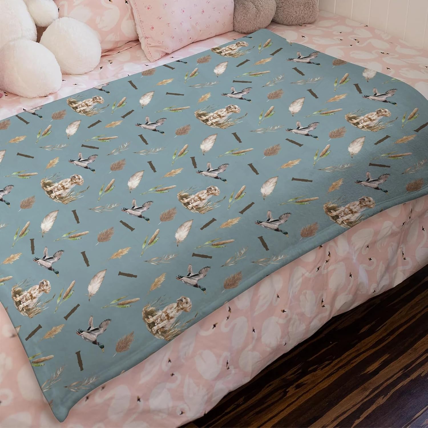 Wild Duck Hunting Hunter Baby Blanket for Girl Boy Mallard Duck Reeds Feathers Swaddle Blanket Wild Animal Receiving Blanket Soft Flannel Newborn Toddler Nursery Crib Bed Blanket Blue 40x50