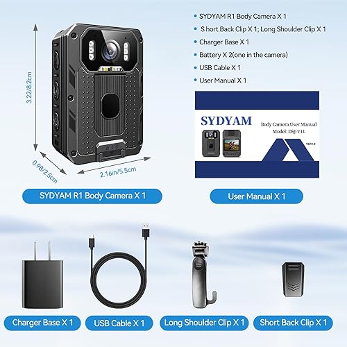 Miniatura 6 de SYDYAM Cámara corporal 4K, cámara corporal de 64 GB con grabación de audio y video, cámara corporal impermeable IP68 H.265 Código de video con dos