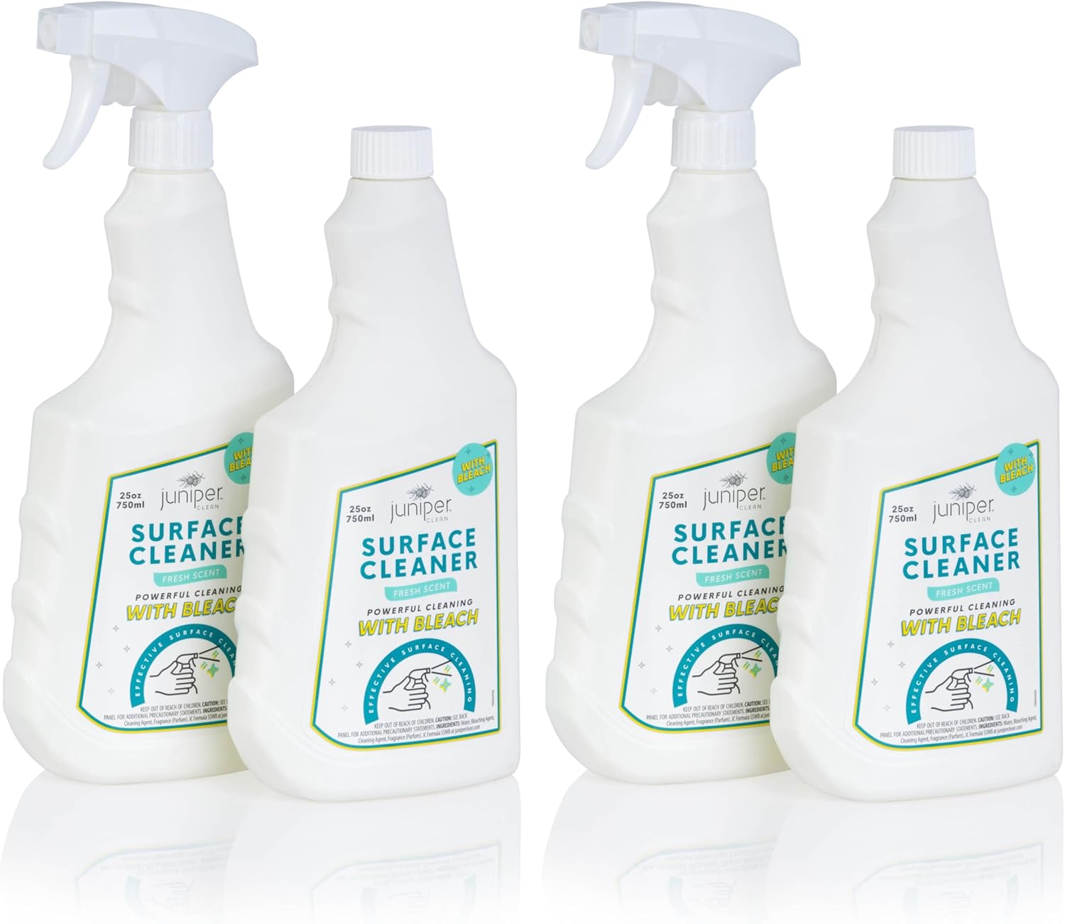 Juniper, Surface Cleaner With Bleach, All-Purpose Cleaner for Bathroom, Kitchen, Toilet, 25 Fl. Oz Trigger Spray Bottle, (Pack of 4), Total 100 Ounce