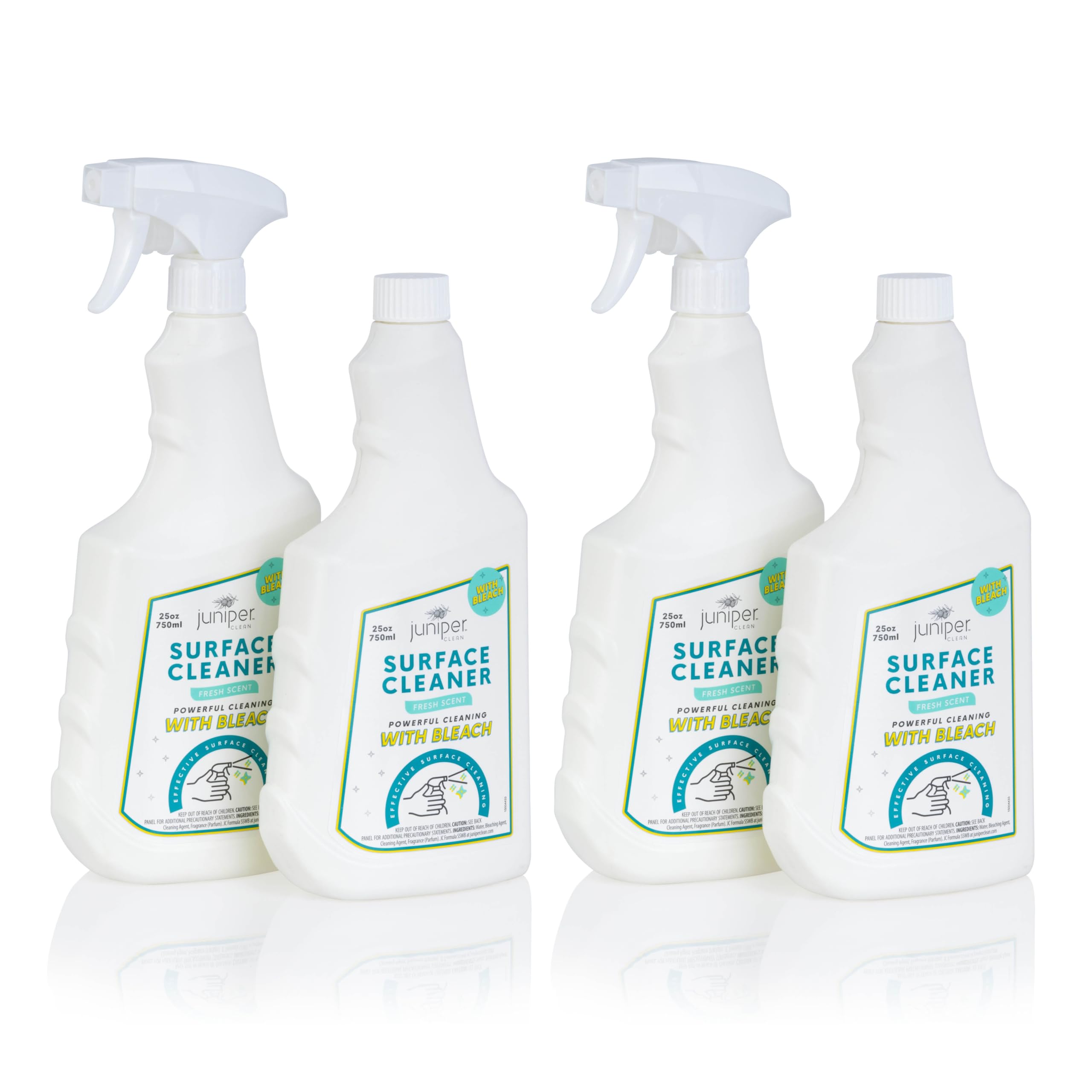 Juniper, Surface Cleaner With Bleach, All-Purpose Cleaner for Bathroom, Kitchen, Toilet, 25 Fl. Oz Trigger Spray Bottle, (Pack of 4), Total 100 Ounce
