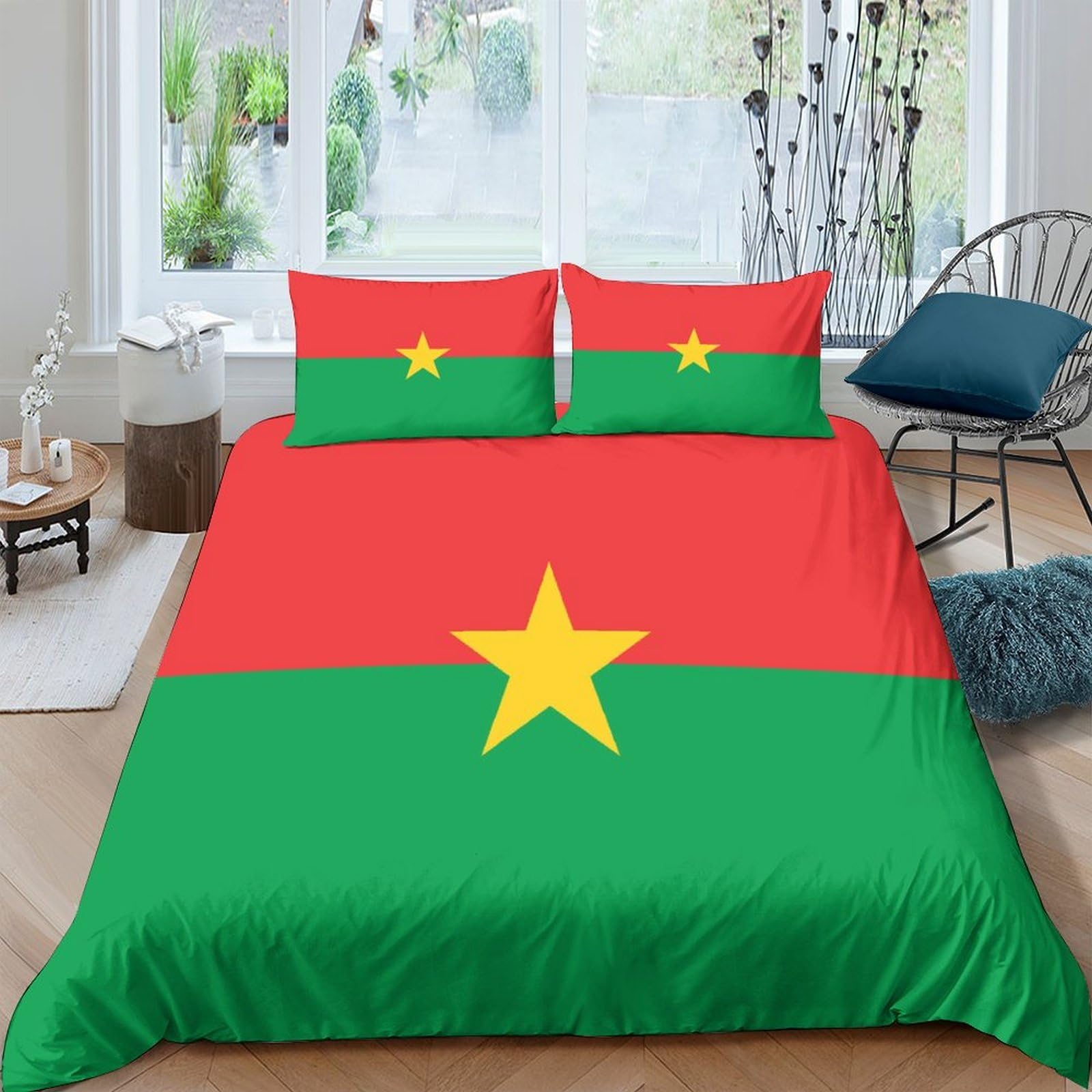 Housse de couette Burkina Faso 3D microfbre 135x200cm pour lit simple avec sa taie d'oreiller