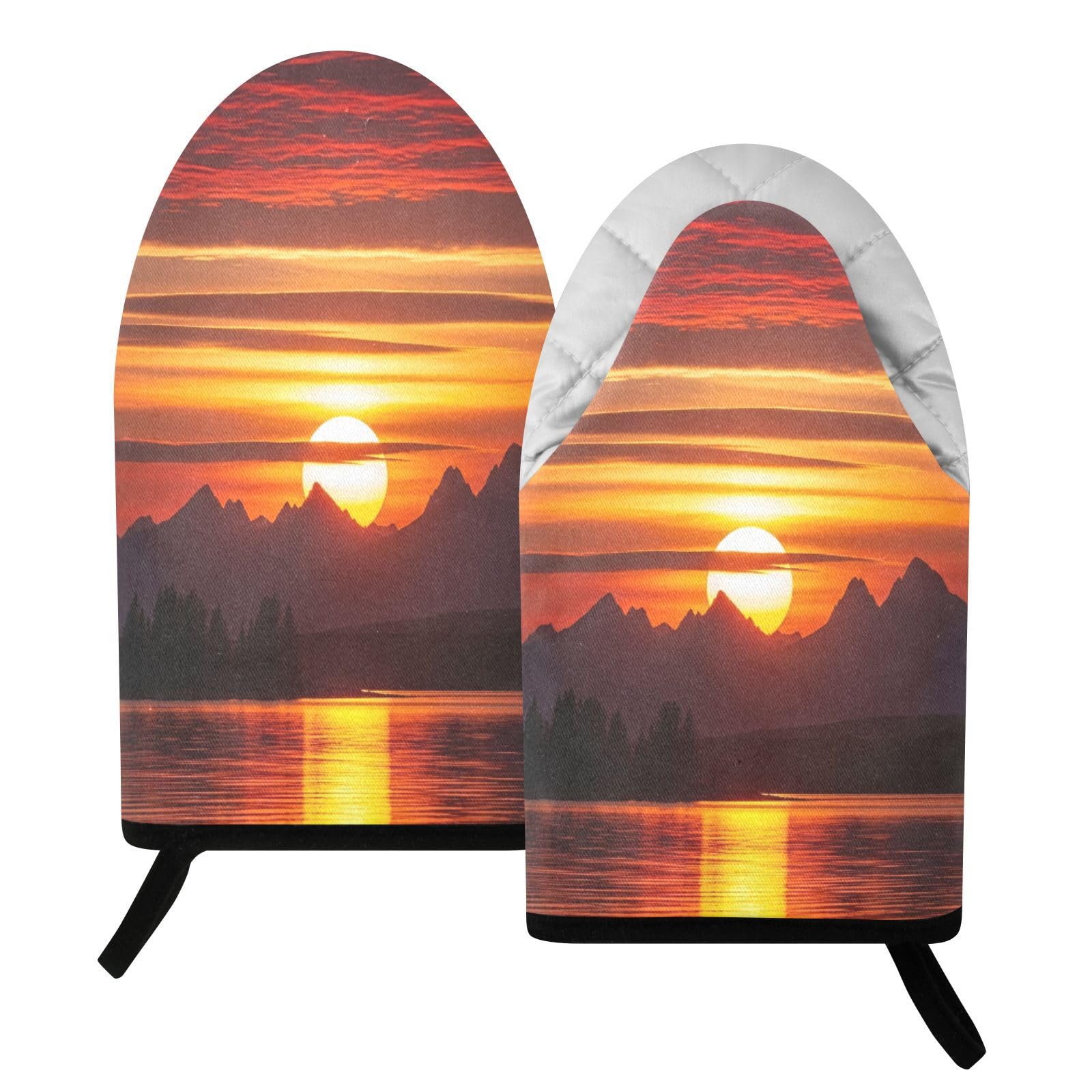 BURSTDDY Seaside Sunset Oven Mitt,Heat Resistant Kitchen Mitts for Cooking