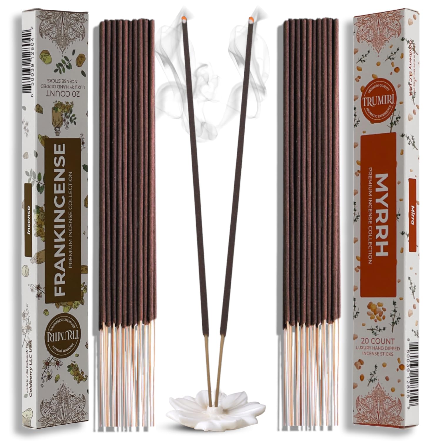 Incense Sticks - Combo Pack of 40 Insence-Sticks - 20 Frankincense and 20 Myrrh - Insense - Insents - Incents - Inscense - Incence - Incienso - All Natural Non Toxic Incense Sticks