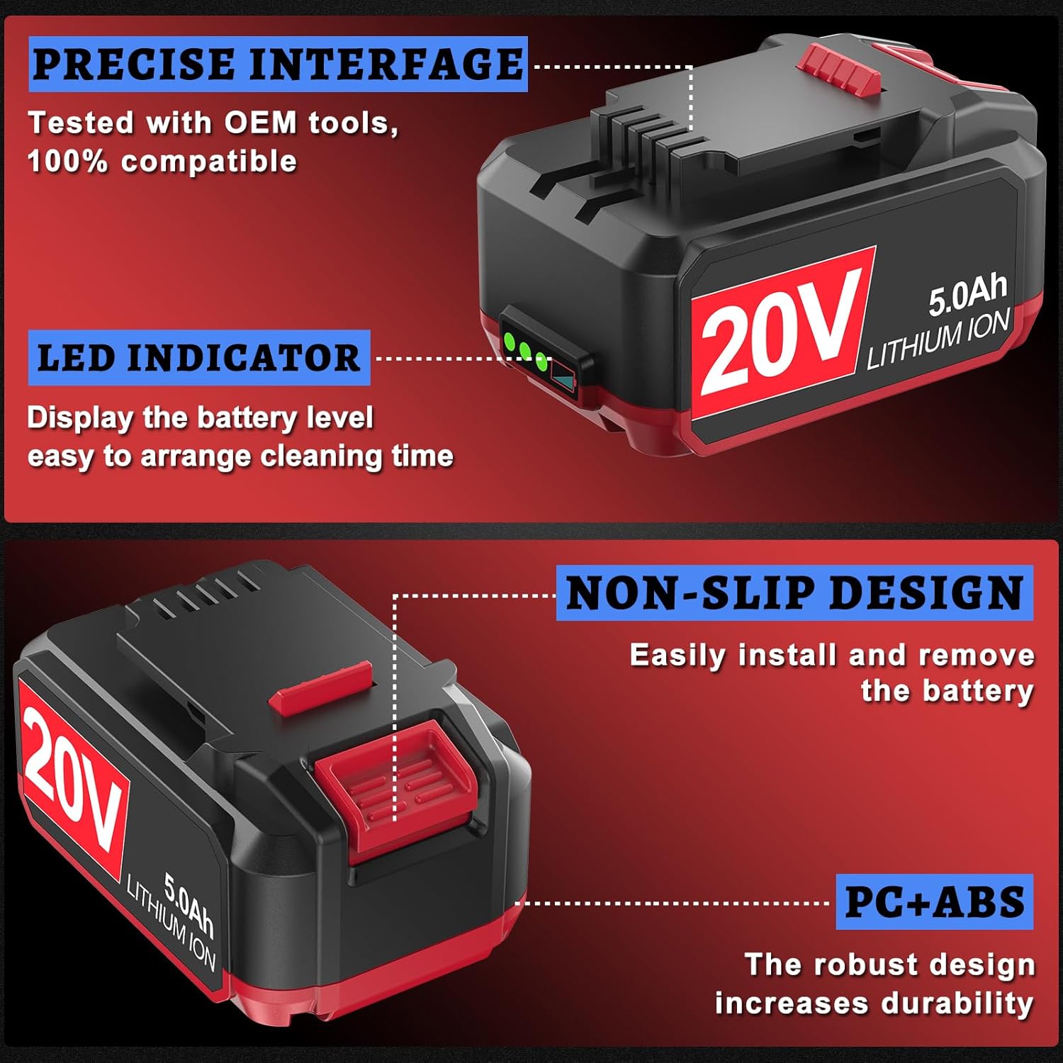 2Pack 5.0Ah Battery Replacement for Bauer 20V Lithium Battery, for 1702C-B 1701C-B 1907C-B 2108C-B Compatible with Bauer 20V Cordless Power Tools - Image 3