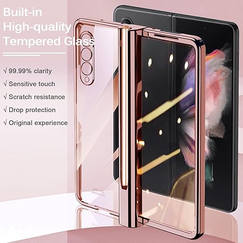 Miniatura 4 de Miimall Funda para Samsung Galaxy Z Fold 3 con bolígrafo, Z Fold 3 con S Pen con soporte para bolígrafo + pantalla de vidrio templado + PC chapado