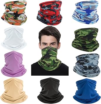 10 Pcs Summer Neck Gaiter Scarf Bandanas for Men Balaclava Cooling Breathable Face Cover Scarf for Hiking Cycling Camping.