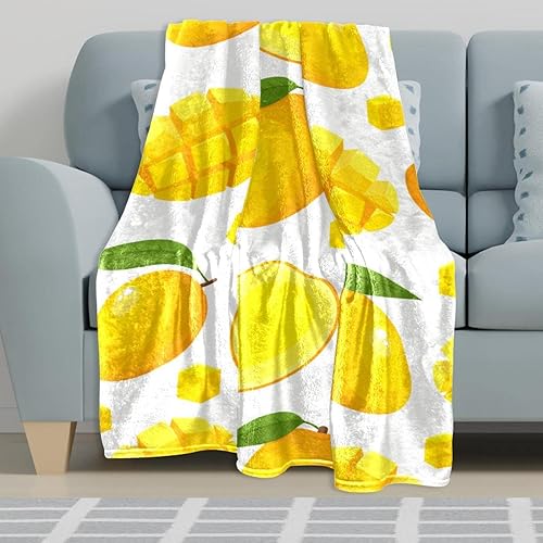 Miniatura 3 de Manta de franela con patrón de frutas amarillas de mango de dibujos animados, manta de felpa ultrasuave y acogedora manta de felpa para sofá, silla,