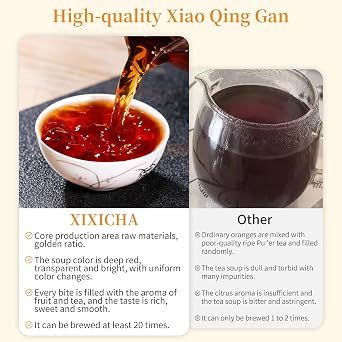 XIXICHA Tangerine Peel Pu-erh Tea Palace Dumpling Tea Xiaoqinggan Orange Puerh Xinhui ChenPi Pu'er Citrus Pu erh Xiao Qing Gan Yunnan 5.64oz