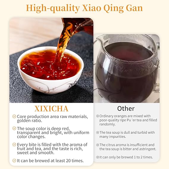 XIXICHA Tangerine Peel Pu-erh Tea Palace Dumpling Tea Xiaoqinggan Orange Puerh Xinhui ChenPi Pu'er Citrus Pu erh Xiao Qing Gan Yunnan 5.64oz