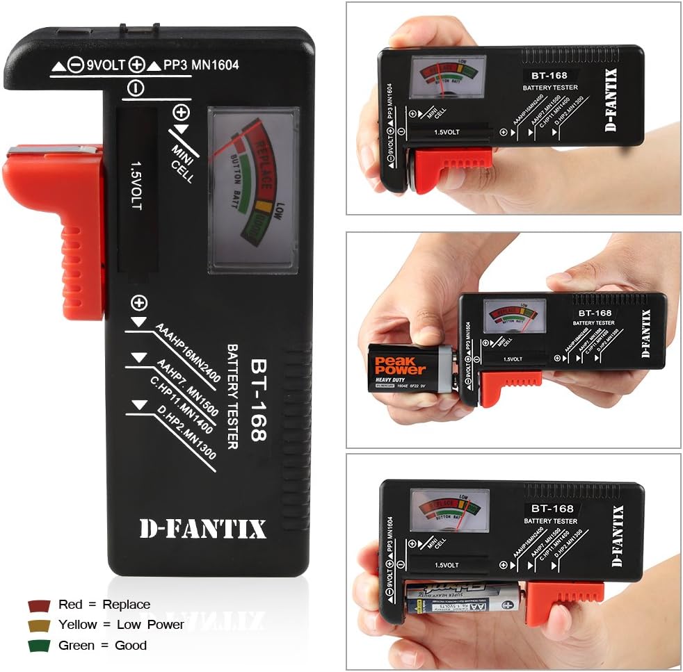 D-FantiX Battery Organizer Storage Case with Tester Universal Battery Holder Storage for AA AAA C D 9V 1.5V Button Cell Batteries