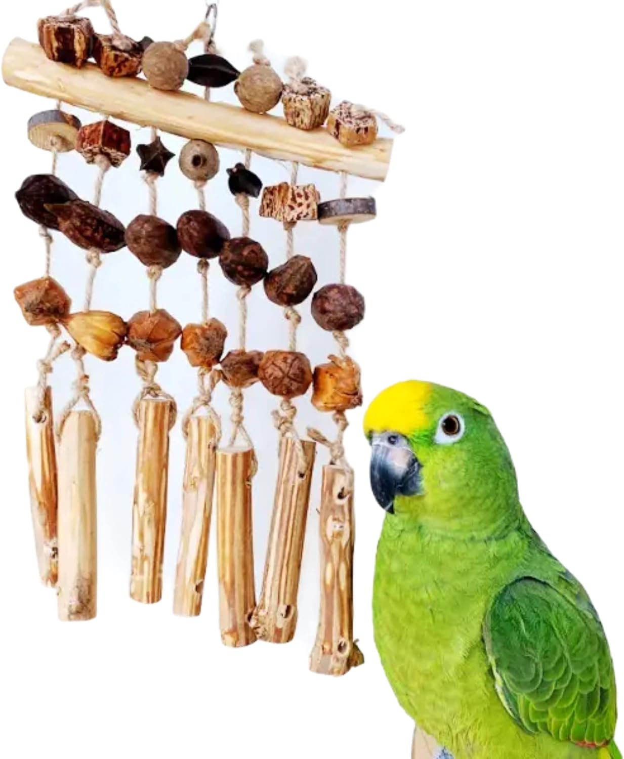 Bird Chewing Toys-Natural Wood Hanging Bird Cage Toys Set-Bird Swing Toys for Parrots, Parakeets, Cockatiels, Lovebird, Budgie, Conures (Nuts Falls)
