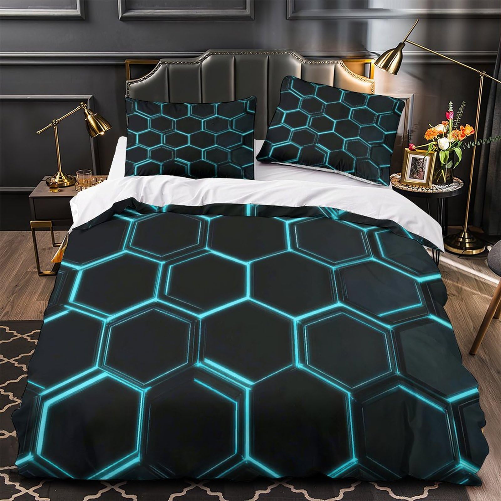 Lumières hexagonales parure de lit microfibre 140x200 drap néon