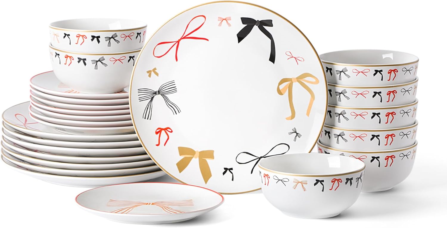 Stone Lain Rosie 12-Piece Dinnerware Set Porcelain, Plates and Bowls Set, Dishwasher and Microwave Safe, Dish Set for 4, Multicolored