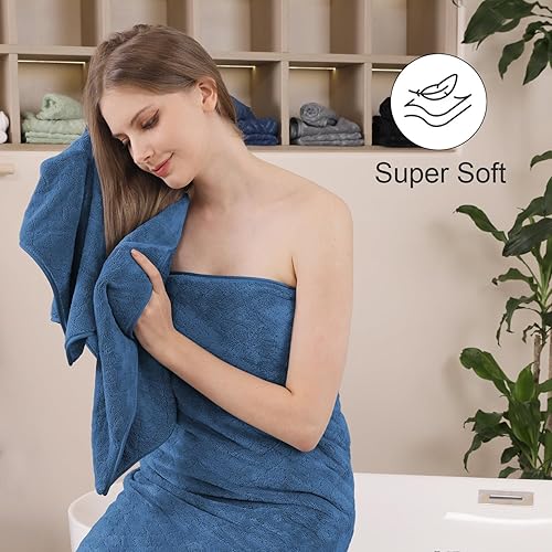 Miniatura 8 de Juego de 8 toallas de baño azul marino, 2 toallas grandes de baño extragrandes, 2 toallas de mano y 4 toallitas - Juego de toallas de lujo suaves de