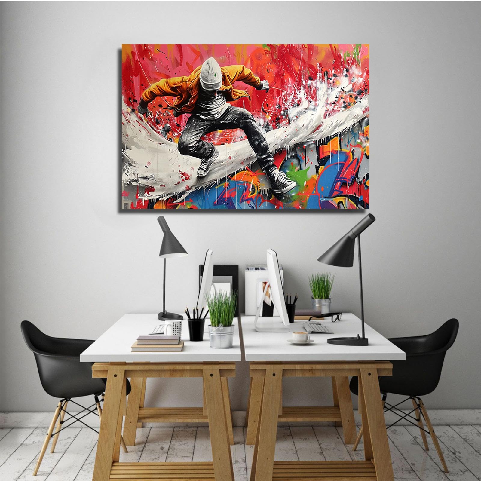 Hip Hop Stile Tela di canapa Arte della parete Sport Teen Tela di canapa Stampa Decorazione della parete Graffiti Poster Artwork per la camera da letto della stanza dei giochi 70x110cm Innerframe