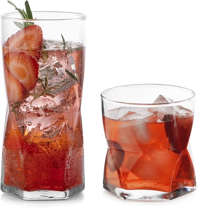 Libbey Preston Tumbler and Rocks Glasses Set, All Purpose Everyday Drinking Glasses Set of 16, Dishwasher Safe Kitchen Glassware Set