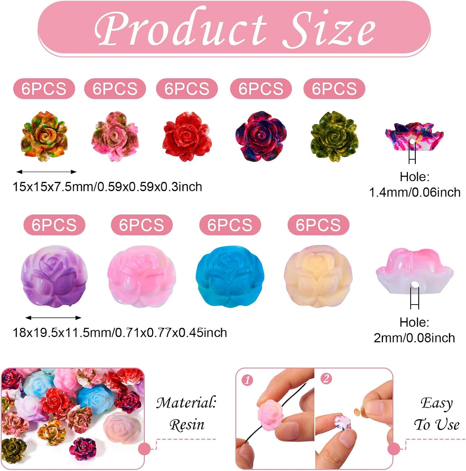 KISSITTY 54pcs Flower Beads for Jewelry Making Colorful Floral Loose Spacer Beads Bottom Drilled Resin Cabochons Embellishments for DIY Necklaces Earrings Bracelets Craft Making Adults - Image 6